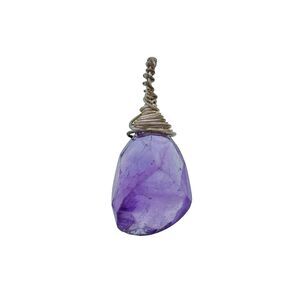 Estate Silver Tone Wire Wrapped Purple Amethyst Pendant